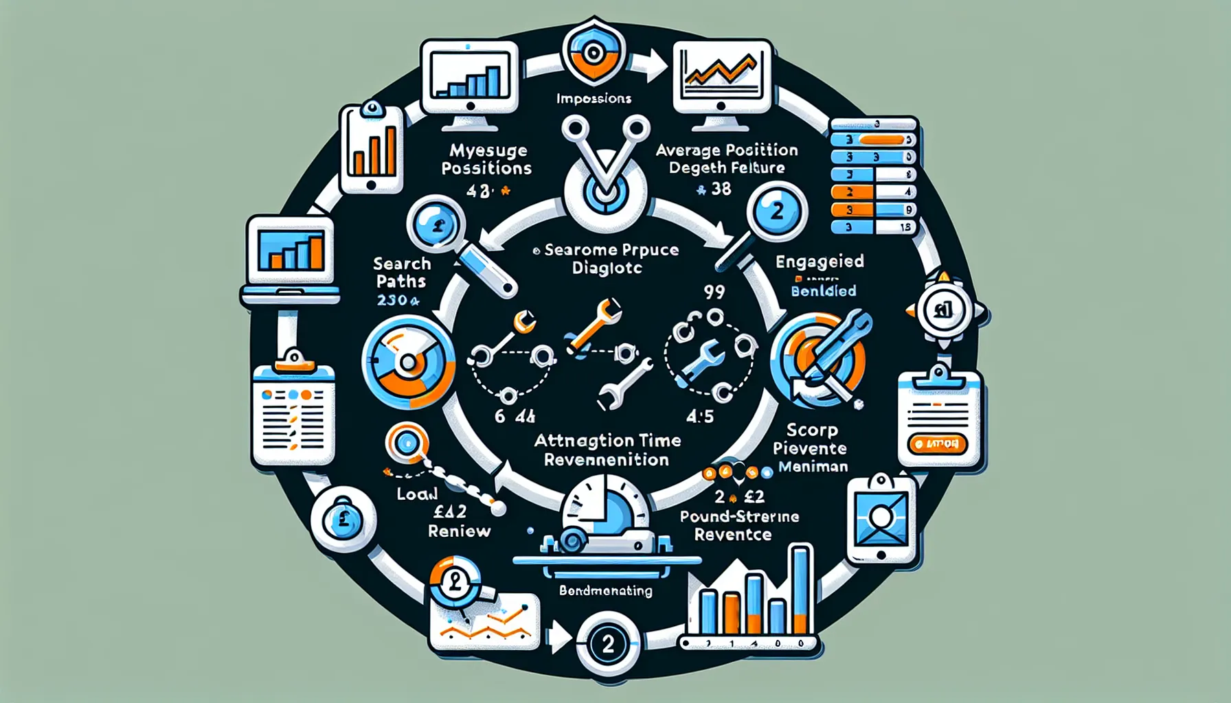 UK SEO loop linking metrics, outcomes, diagnostics, and benchmarking for competitive keywords.