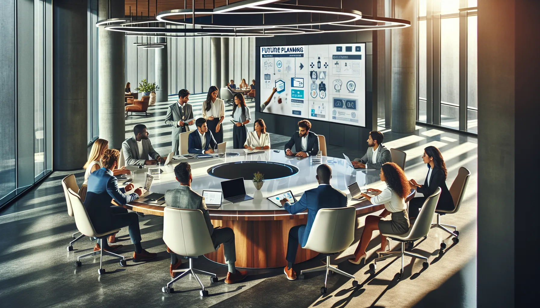 diverse professionals collaborating in a modern workspace.