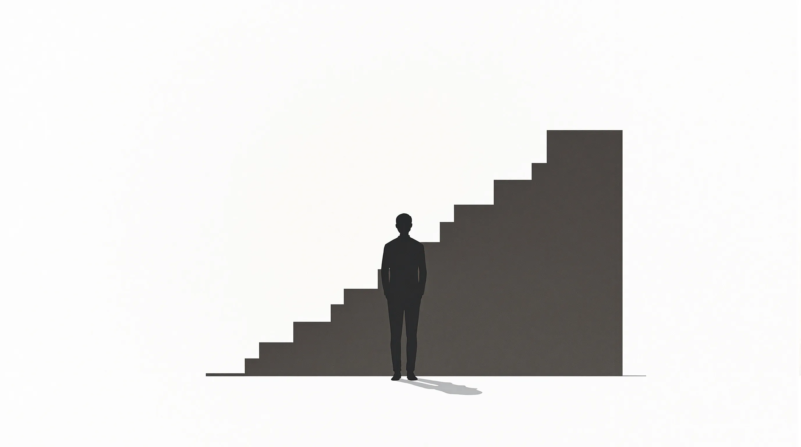 Silhouette of person standing with minimalist staircase suggesting resilience and rising after falling.