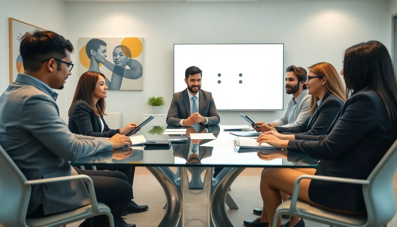 diverse team discussing concept in a modern office.