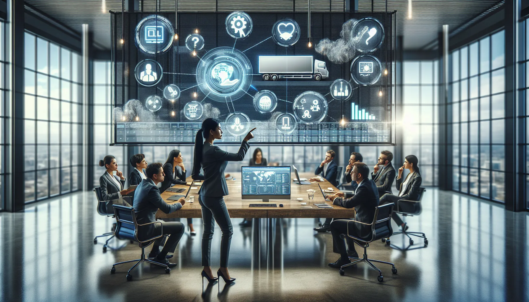 diverse team discussing tracking numbers in a modern office.