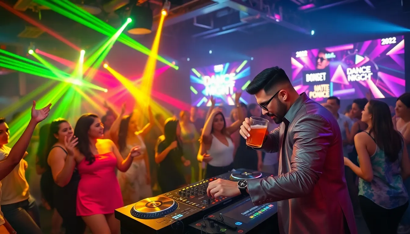 vibrant dance floor scene in a modern club.