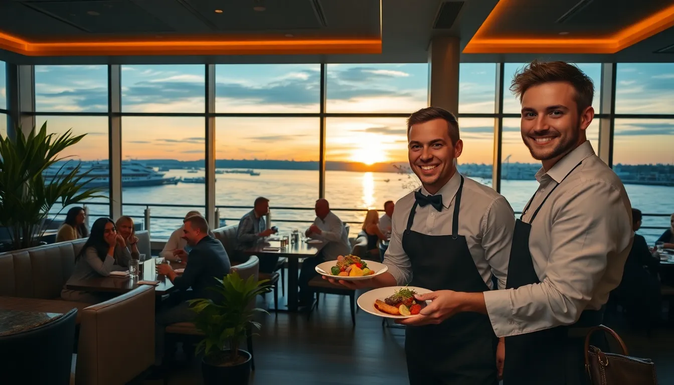 dining scene at Riverhouse waterfront restaurant with scenic river views.