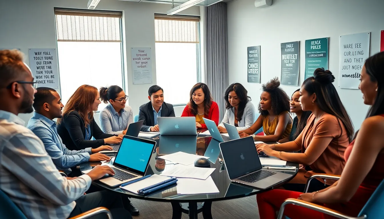 diverse team collaborating in a modern conference room.