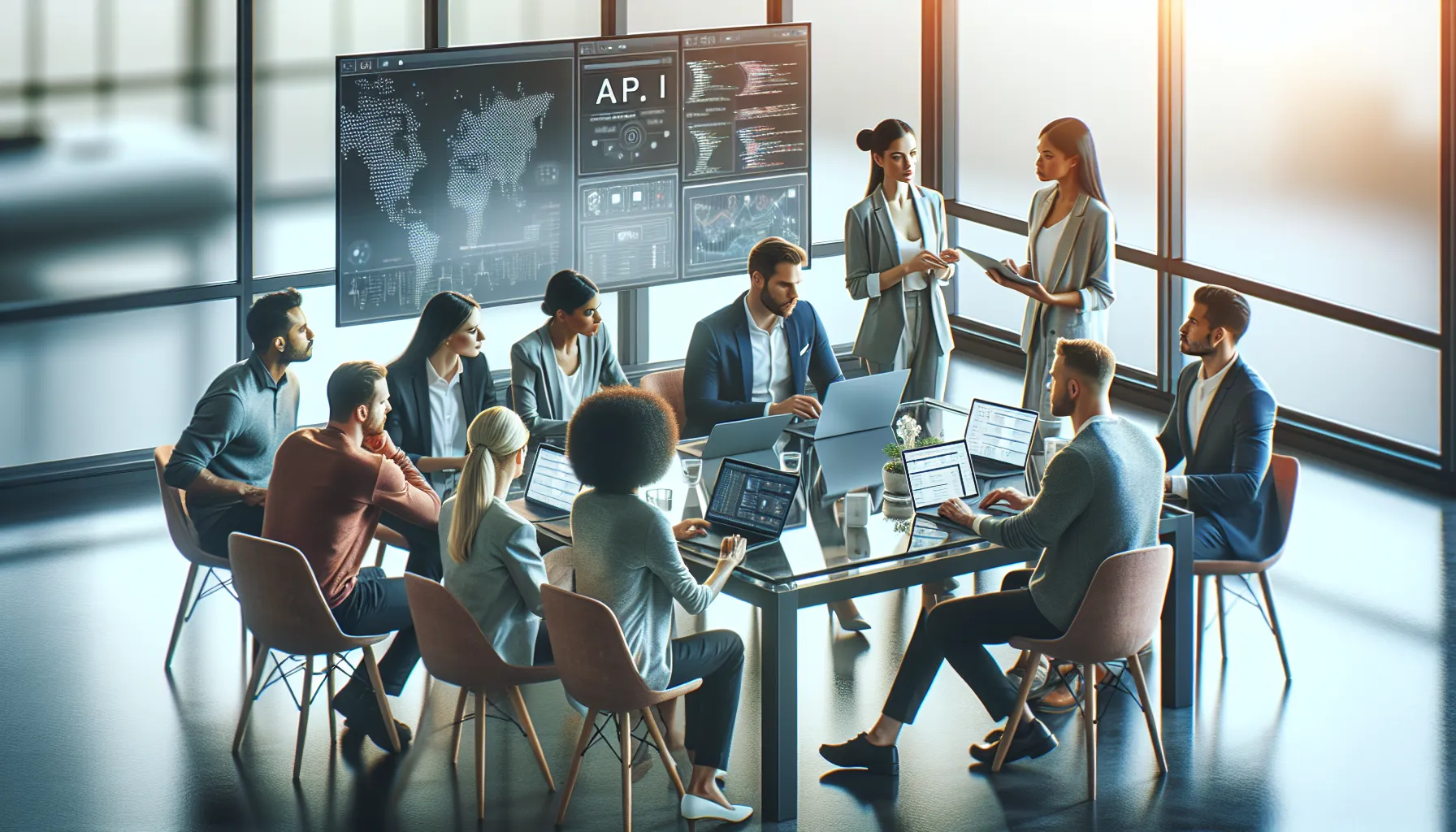 diverse team collaborating in a modern office setting.