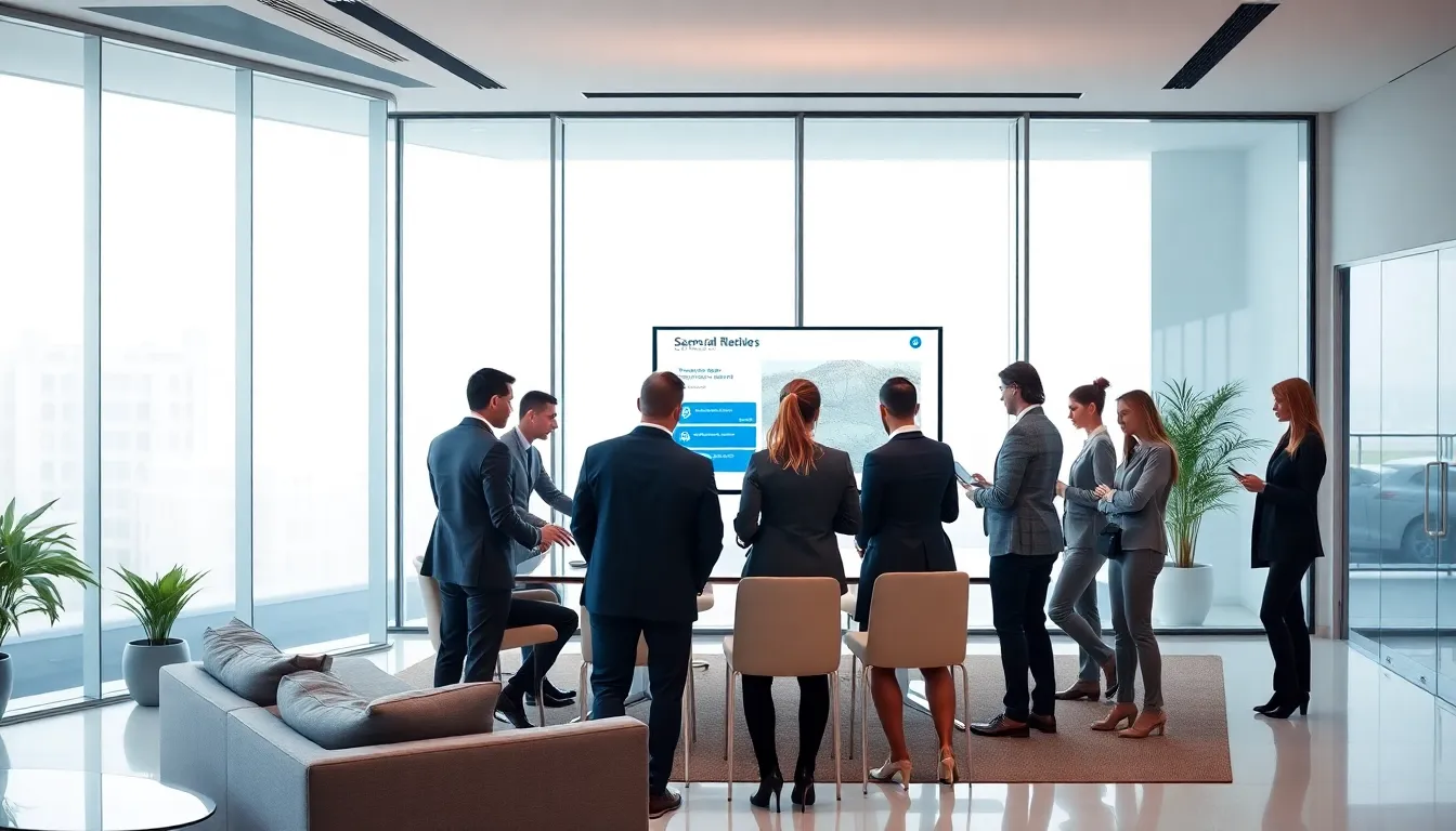 diverse team collaborating in a modern real estate office.