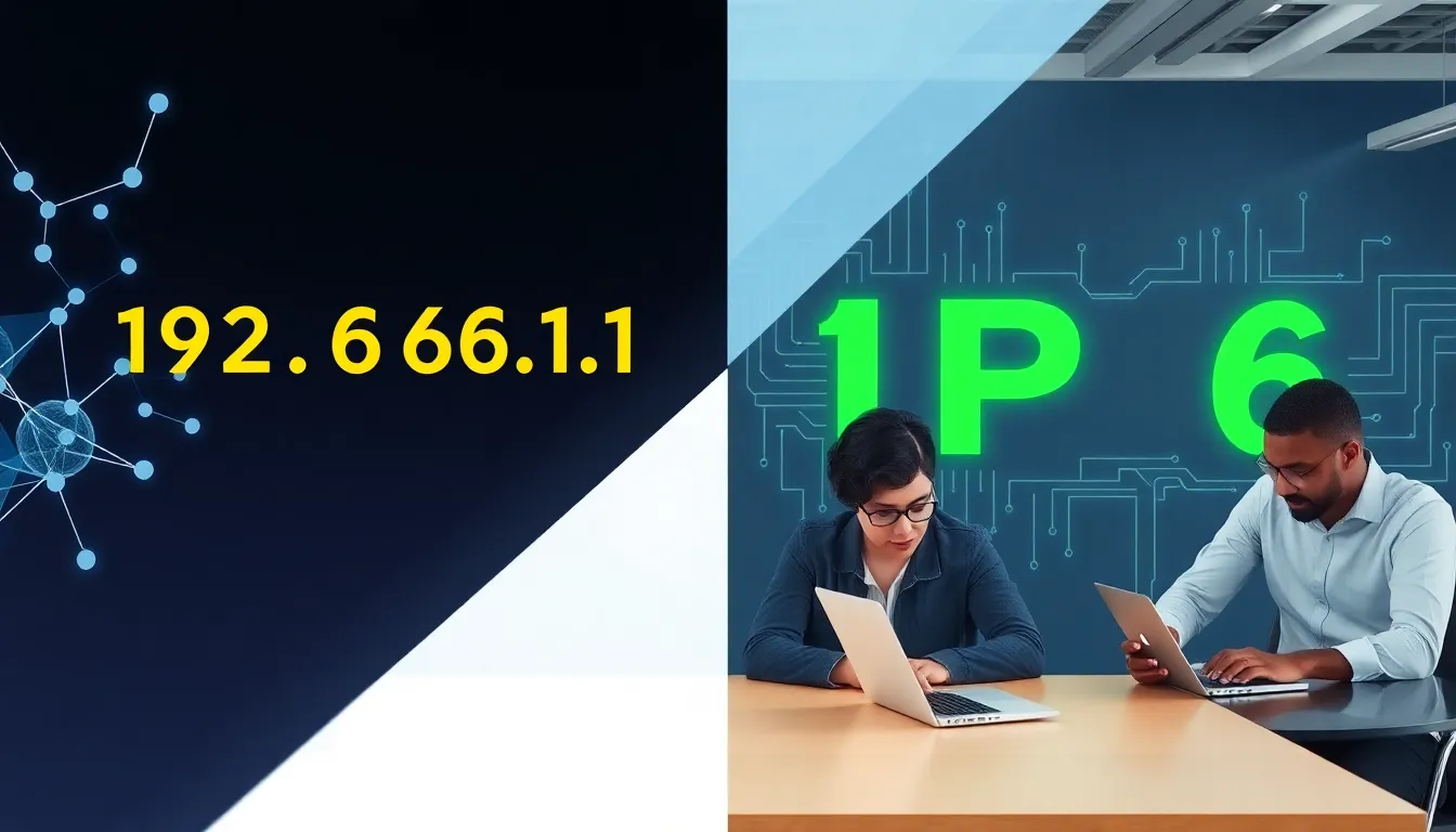 professionals discussing IP addresses in a modern office setting.