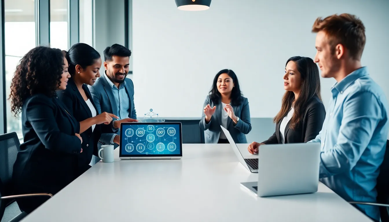 diverse team discussing communication standards in a modern office.