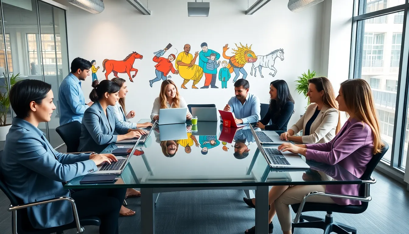 diverse team collaborating in a modern office setting.