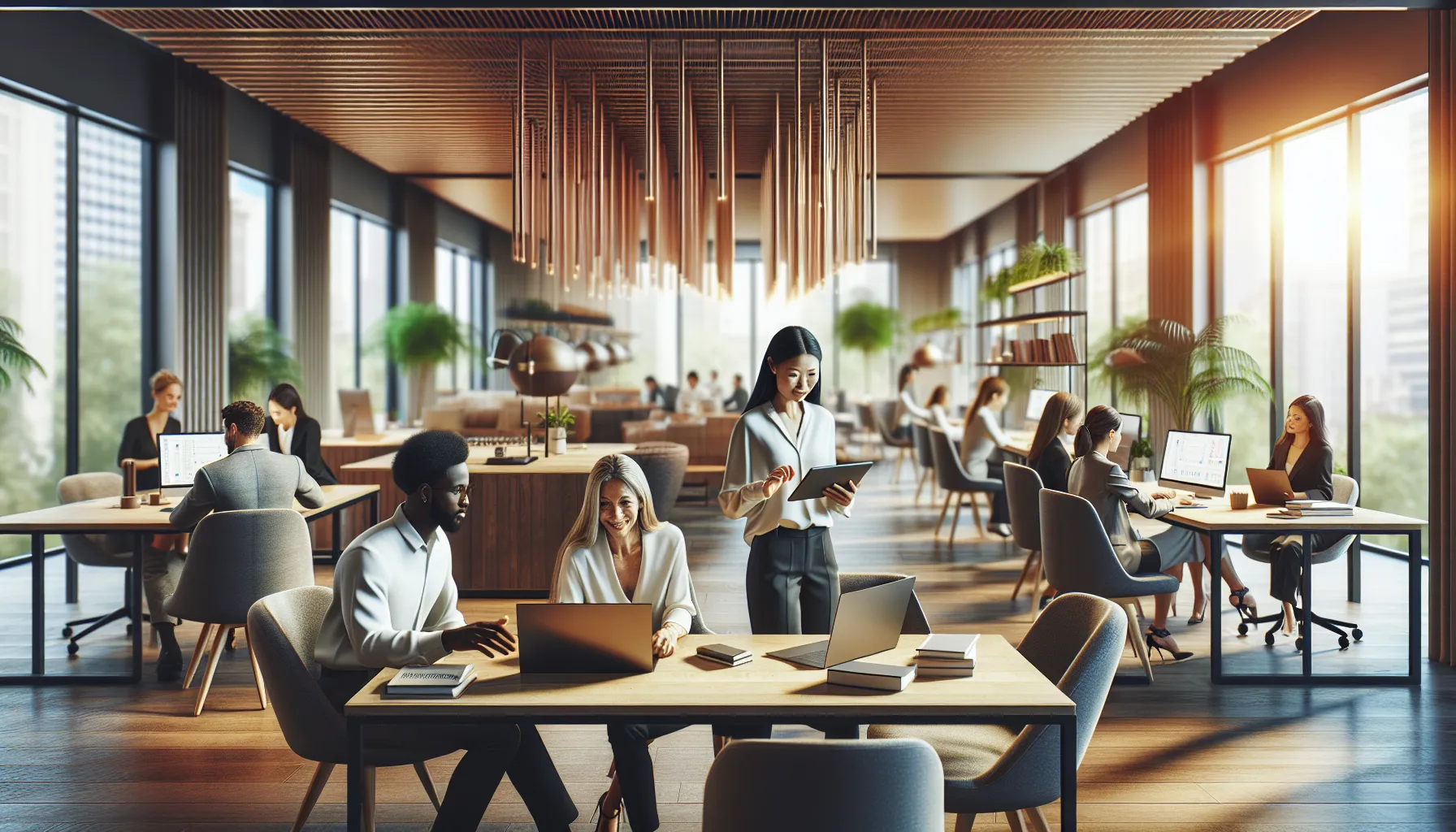 diverse professionals collaborating in a modern workspace.