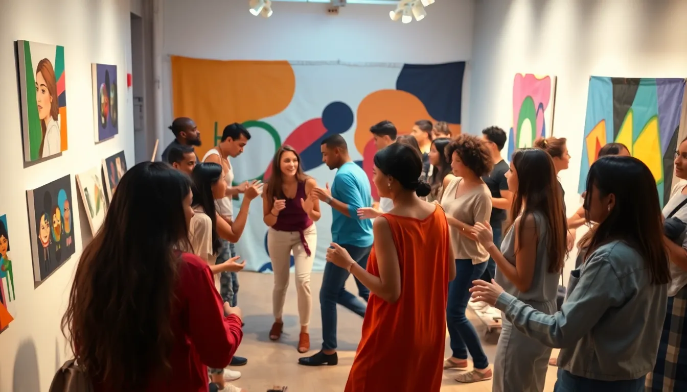 diverse young adults engaged in creative activities at a community event.