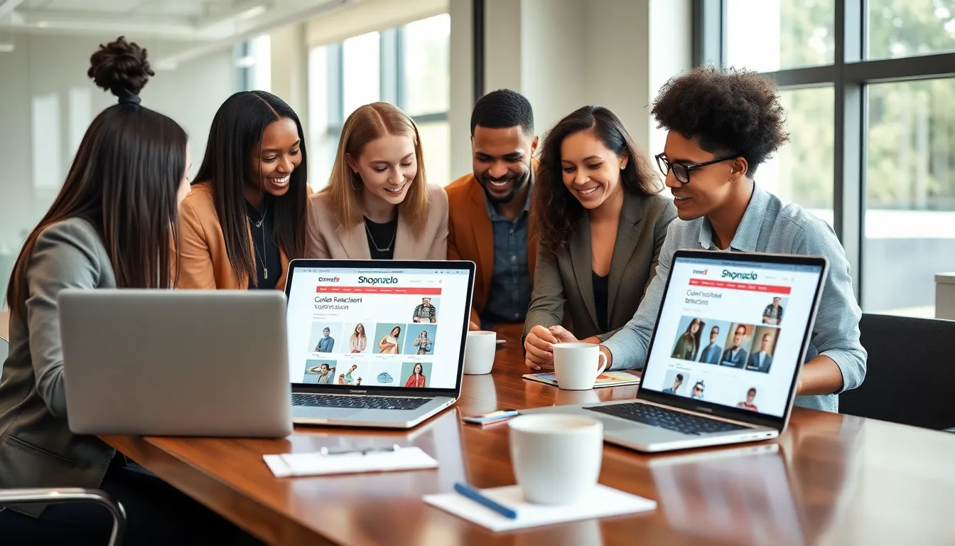 diverse team collaborating in a modern office for Shopnaclo.