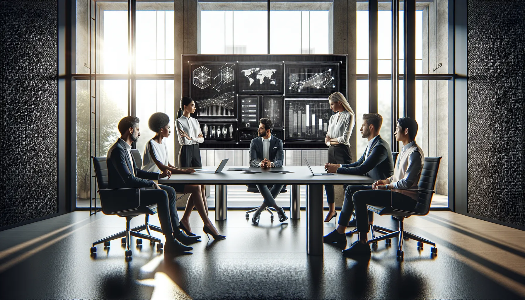 diverse team collaborating on grayoffsetback technology in a modern office.