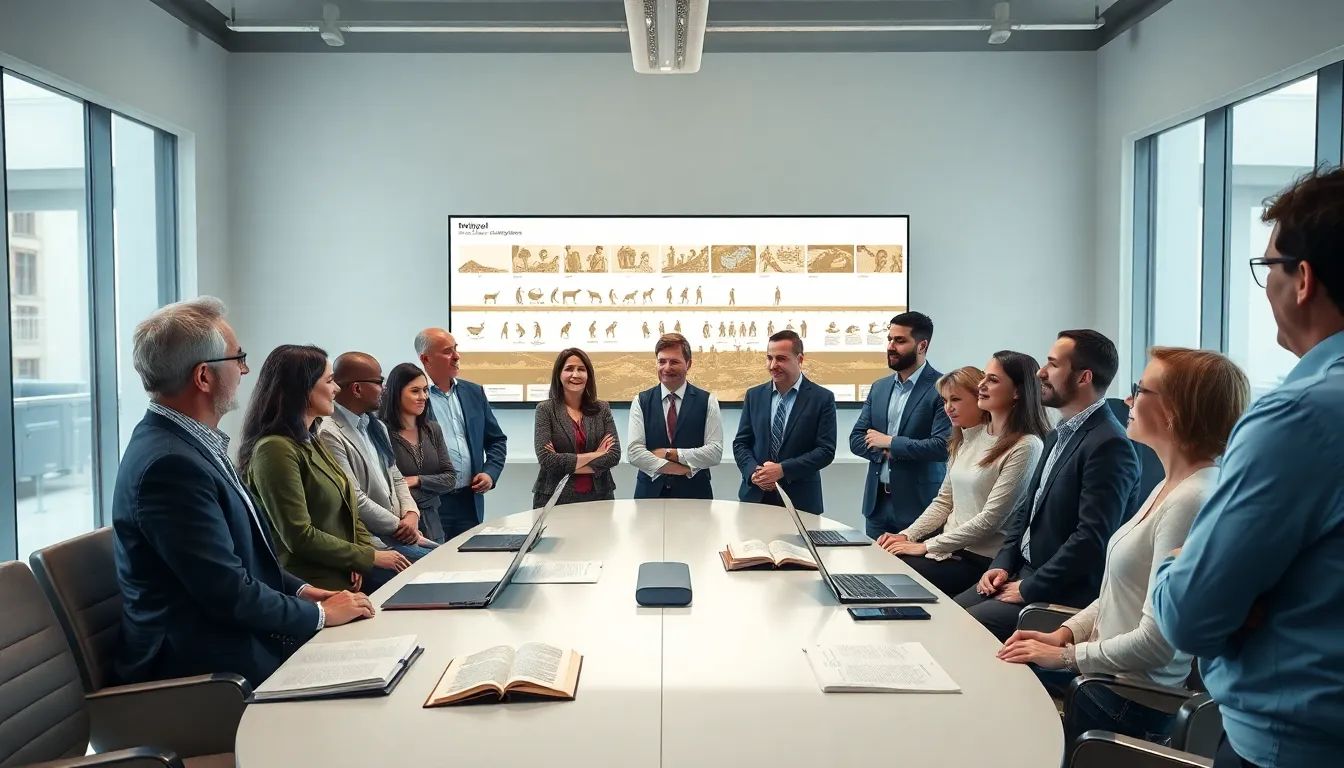 scholars discussing the history of Bolbybol in a modern conference room.