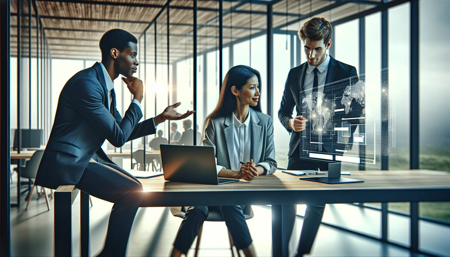 diverse IT team discussing IP addresses in a modern office