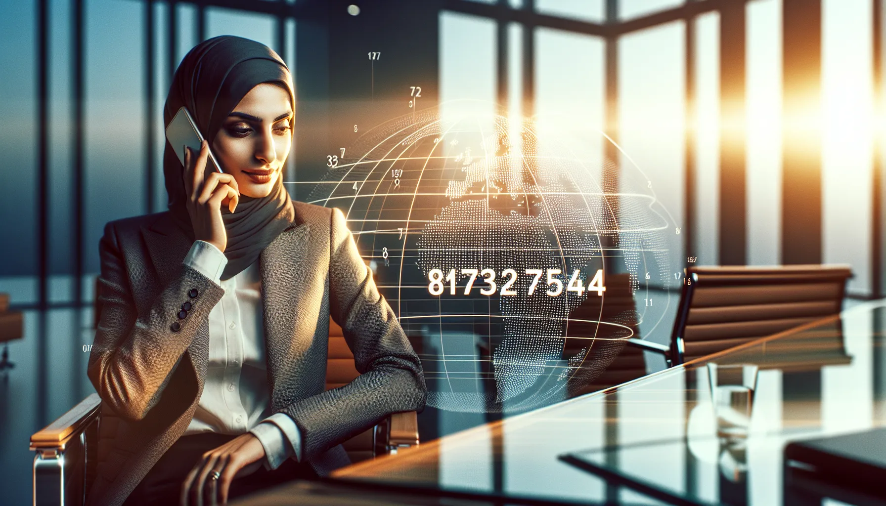 businesswoman using a smartphone in a modern office.