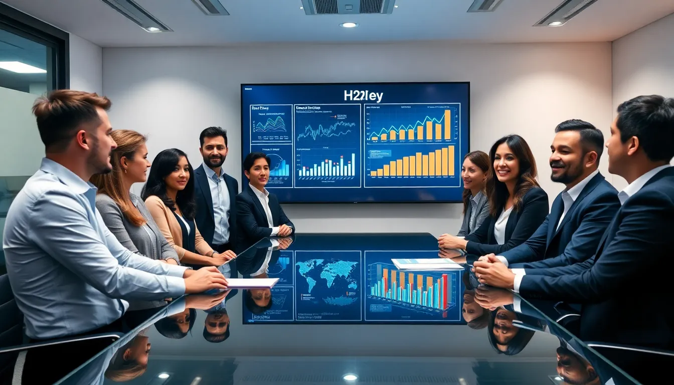 diverse team discussing Н2ьфеу in a modern conference room.