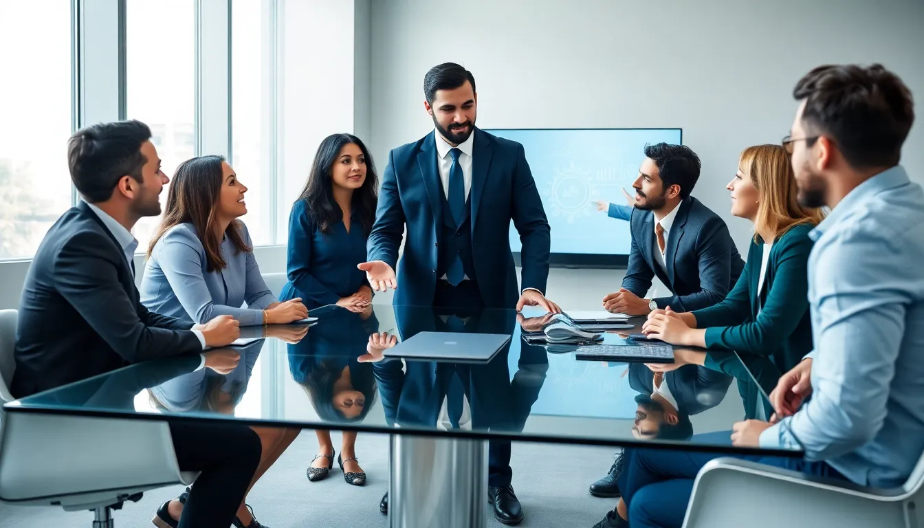 diverse team collaborating in a modern office setting.