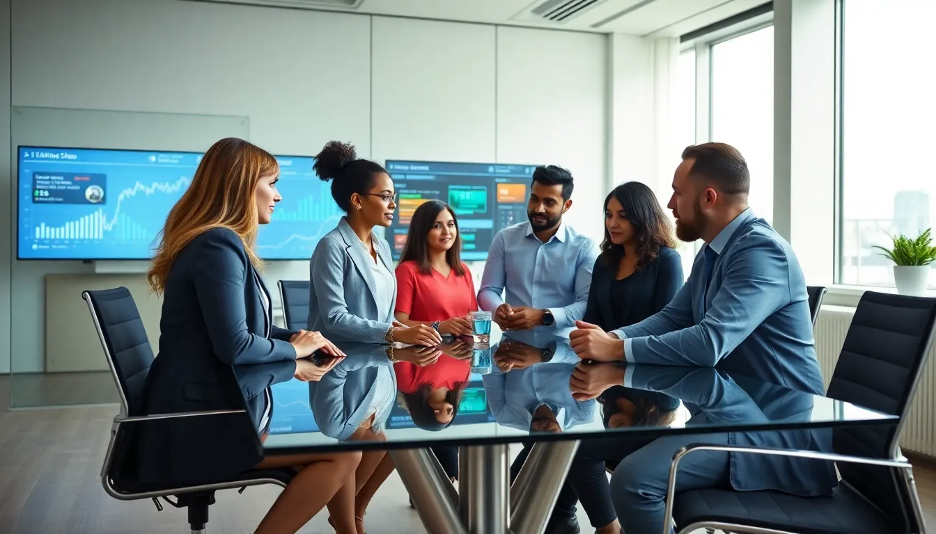 diverse team discussing logistics in a modern office setting.