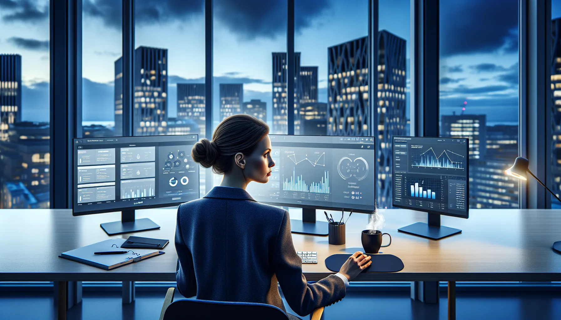 Norwegian negotiator reviews AI-driven CRM, pricing, and scenario dashboards before meeting.