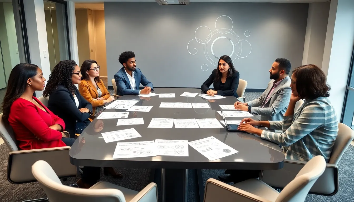 diverse professionals discussing disability and social hierarchies in a modern office.