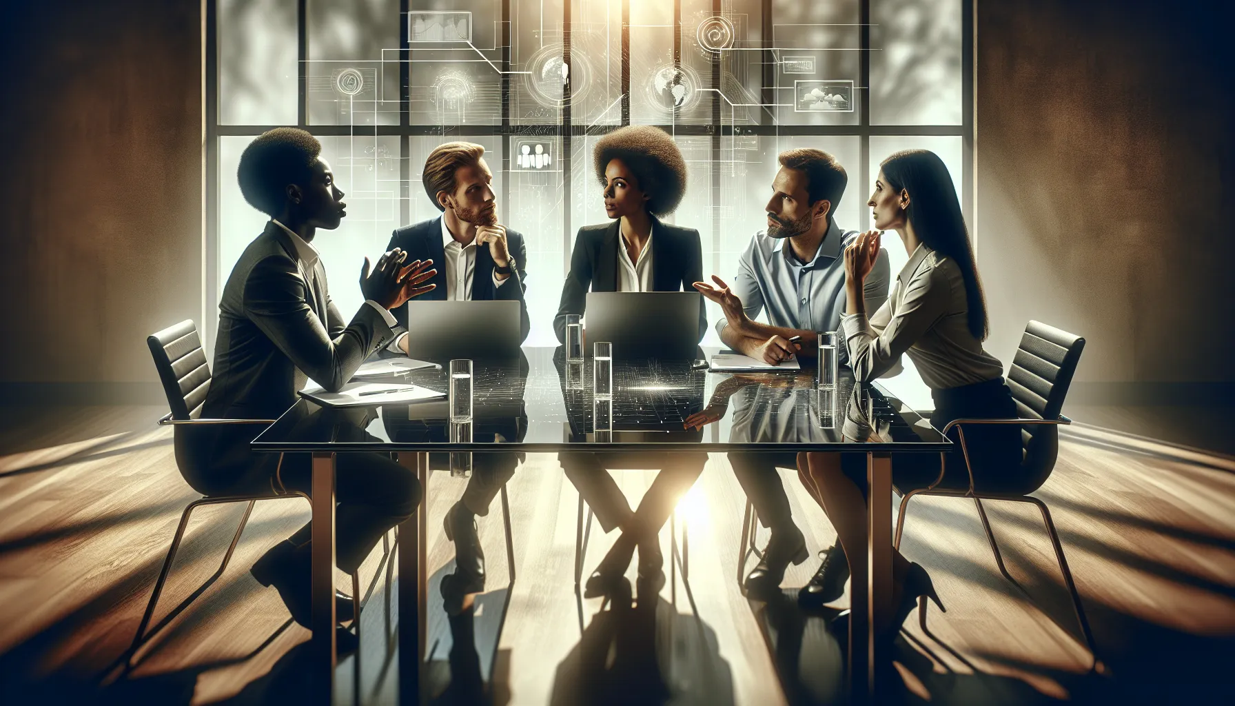 diverse team discussing challenges related to Tщквыекщь in a modern office.