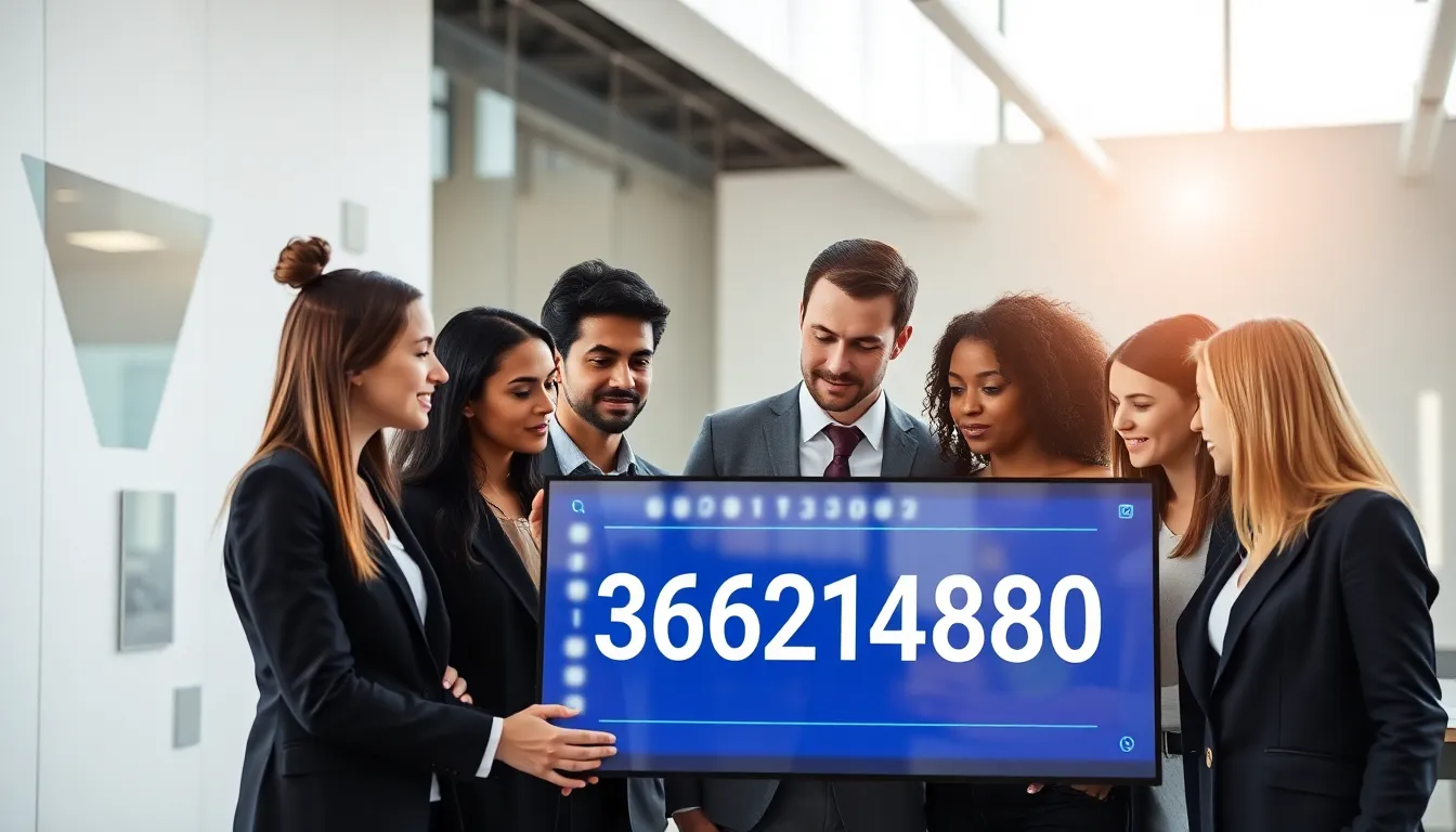 professionals discussing numerical patterns in a modern office.