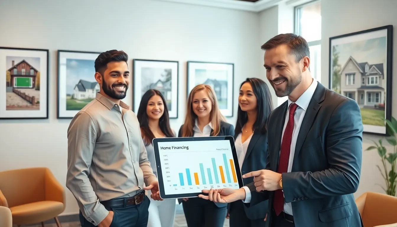 diverse buyers consulting in a modern real estate office.