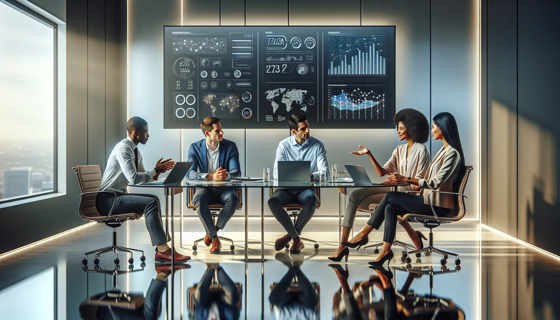 diverse team discussing significance of a number in a modern office.