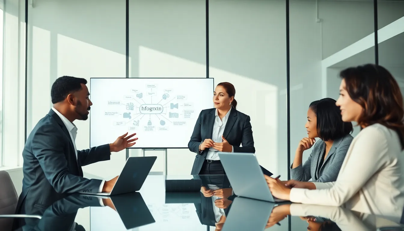 diverse team discussing concepts in a modern office.