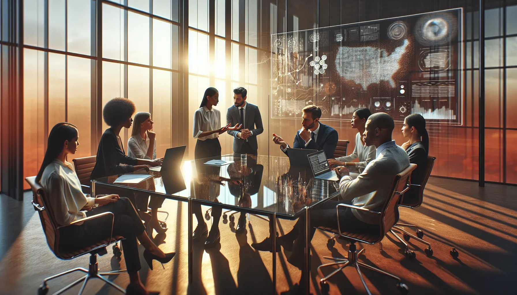 diverse professionals discussing data privacy challenges in a modern office.