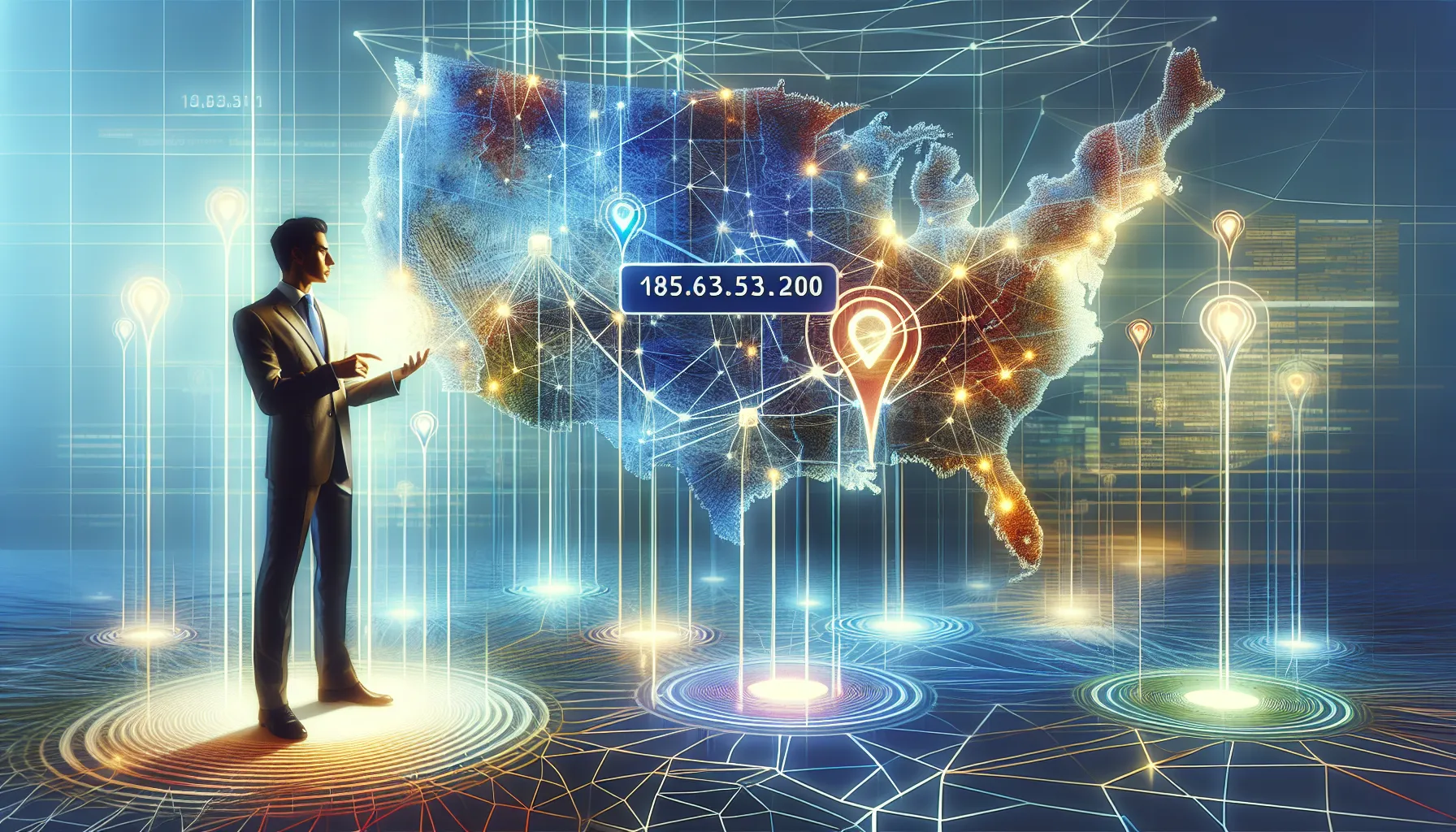 digital representation of an IP address with a professional using technology.