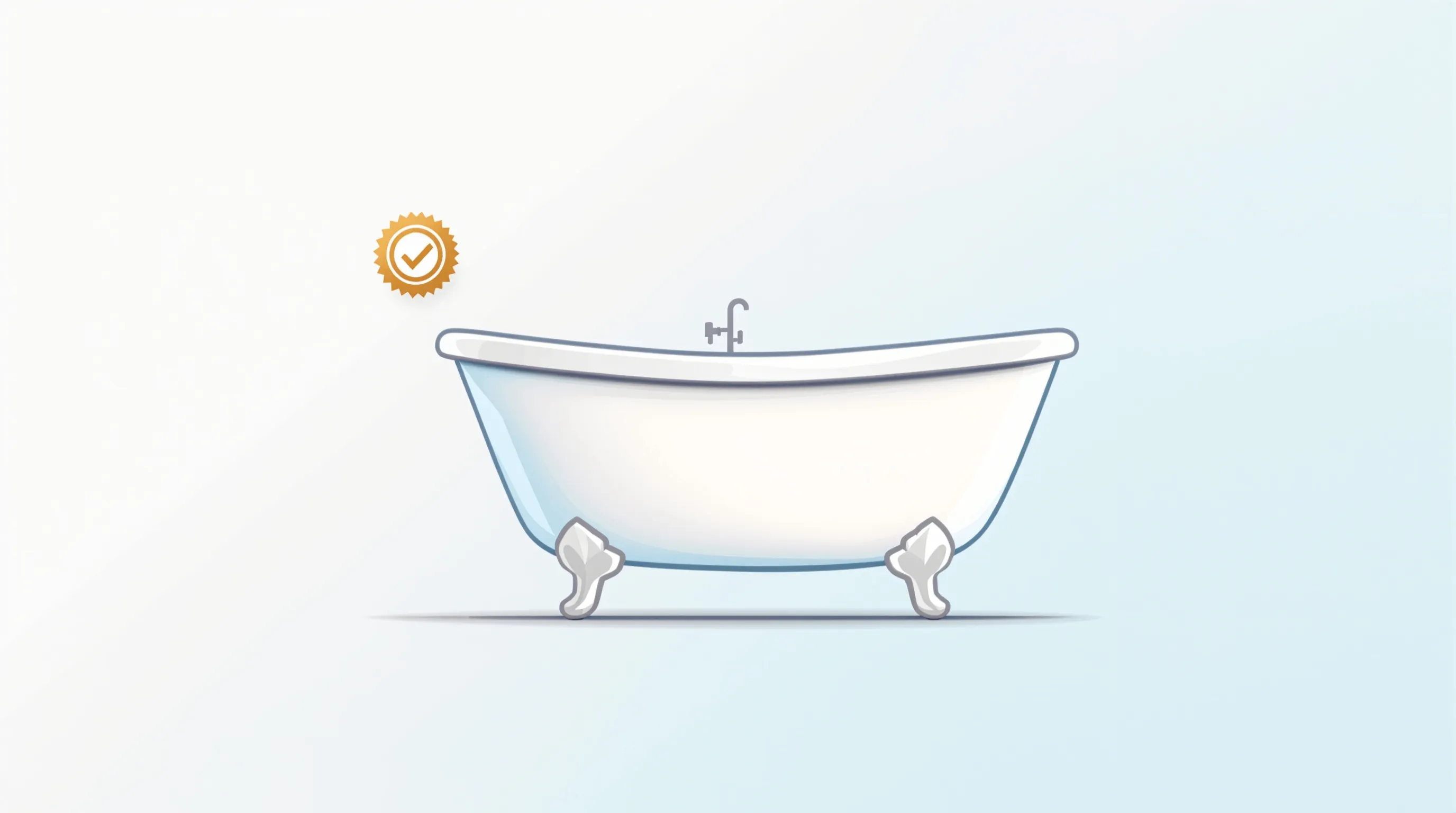 Minimalist bathtub outline with spray gun icon on clean white background.
