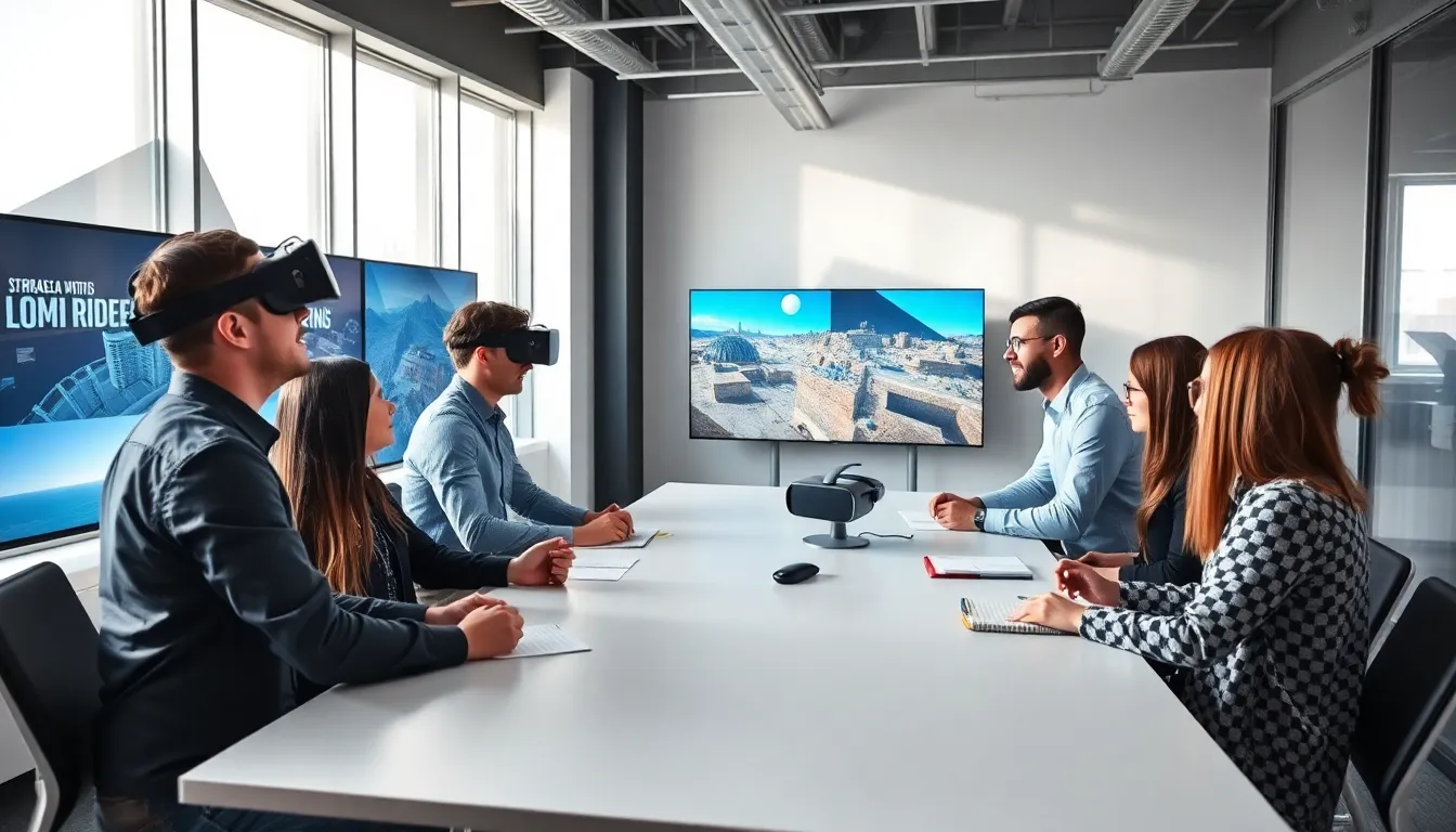 diverse team of virtual reality developers in a modern office setting.