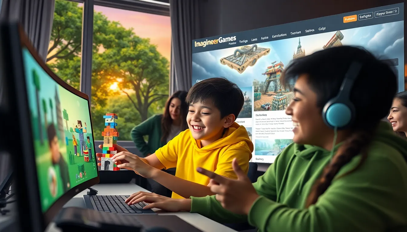 a diverse group of players collaborating on Minecraft builds in a cozy gaming space.