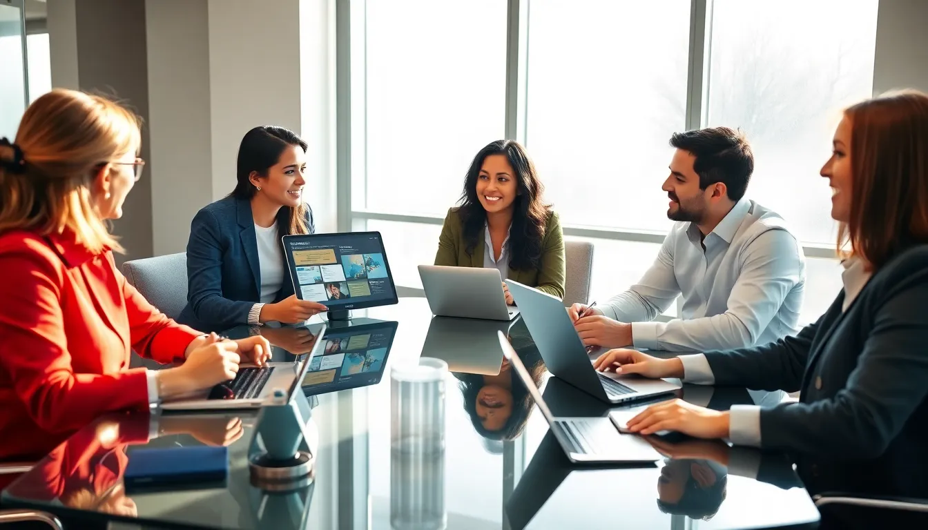 diverse professionals collaborating in a modern office setting.