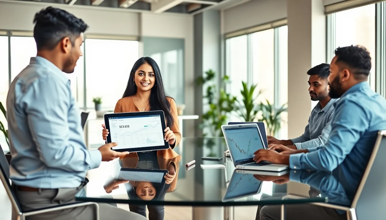 professionals discussing altcoin wallets in a modern office.