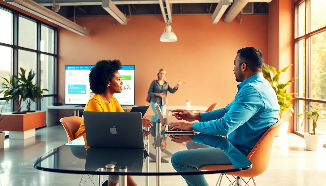 diverse professionals collaborating on a digital platform.
