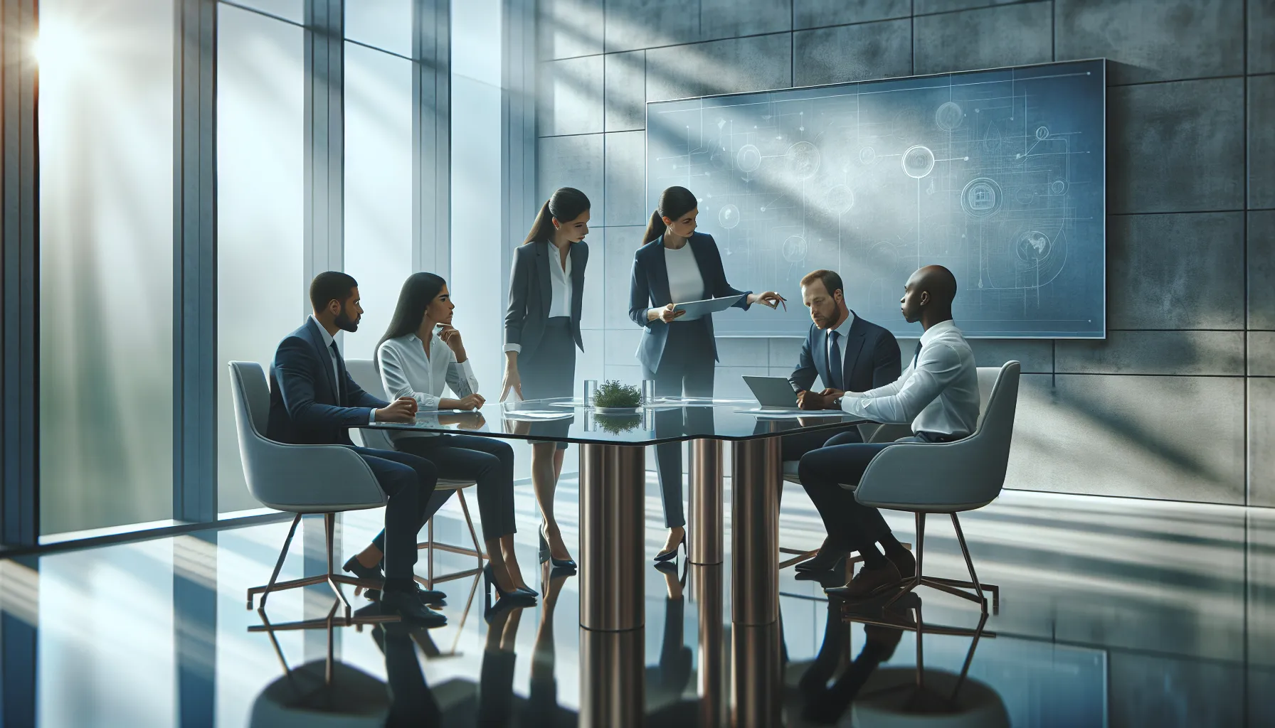diverse team discussing hfnfnfqg in a modern office.