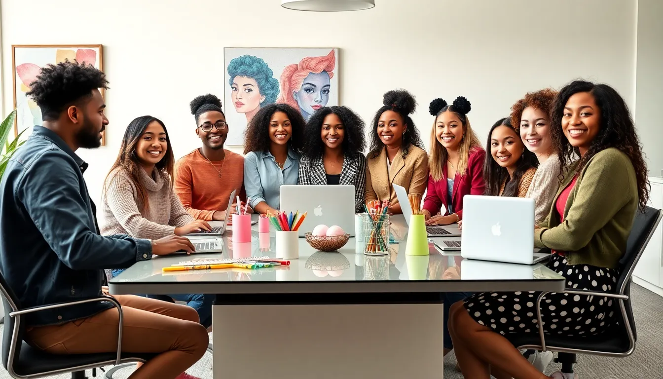 diverse group celebrating creativity and individuality in a modern setting.