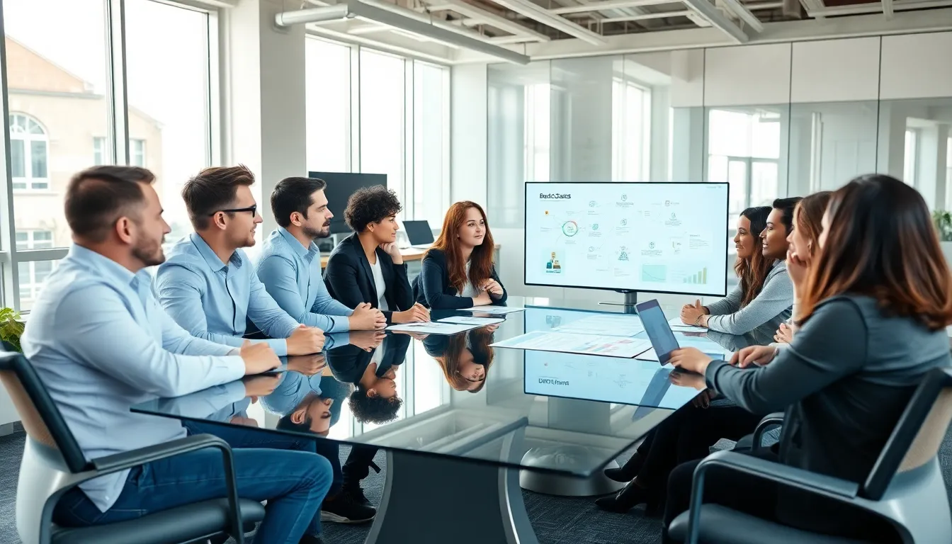 diverse team collaborating in a modern office setting.