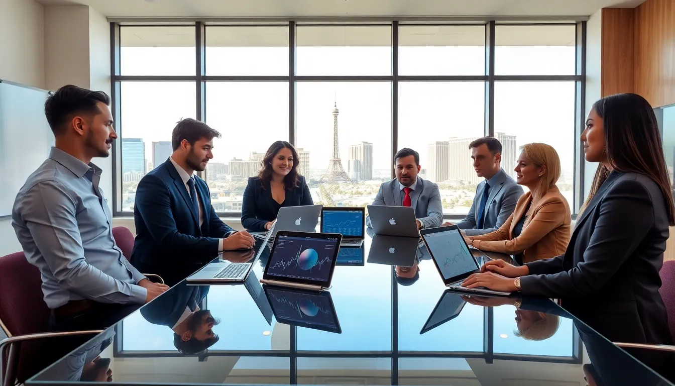 diverse professionals collaborating in a modern office setting.