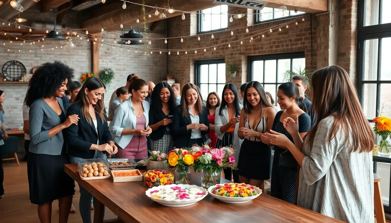 diverse group of people joyfully preparing a thrifty event.