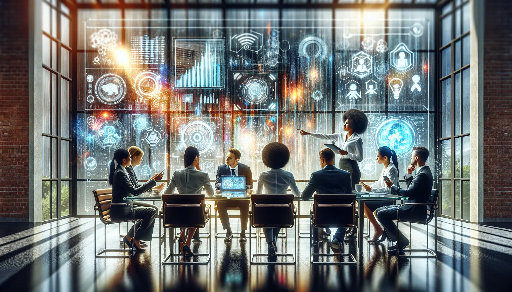 diverse professionals discussing ecmoinstans in a modern office.