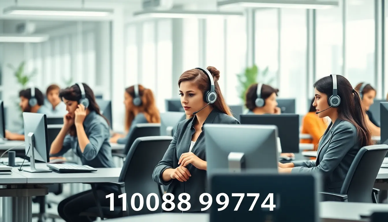 customer service agents assisting clients in a modern office setting.