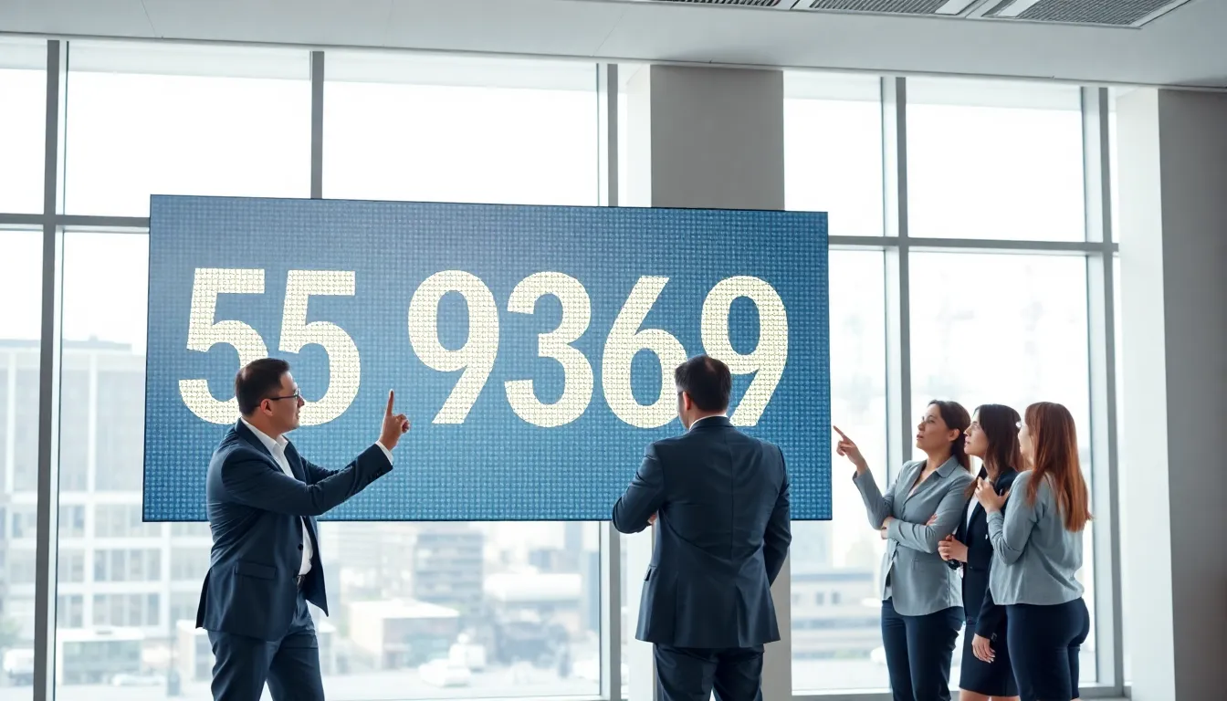 diverse team discussing the significance of the number 5593669389 in an office