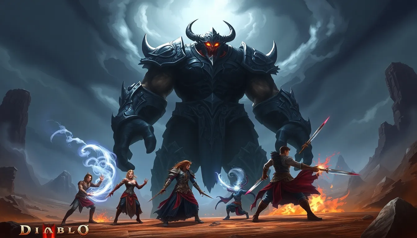players battling a giant World Boss in a fantastical landscape.
