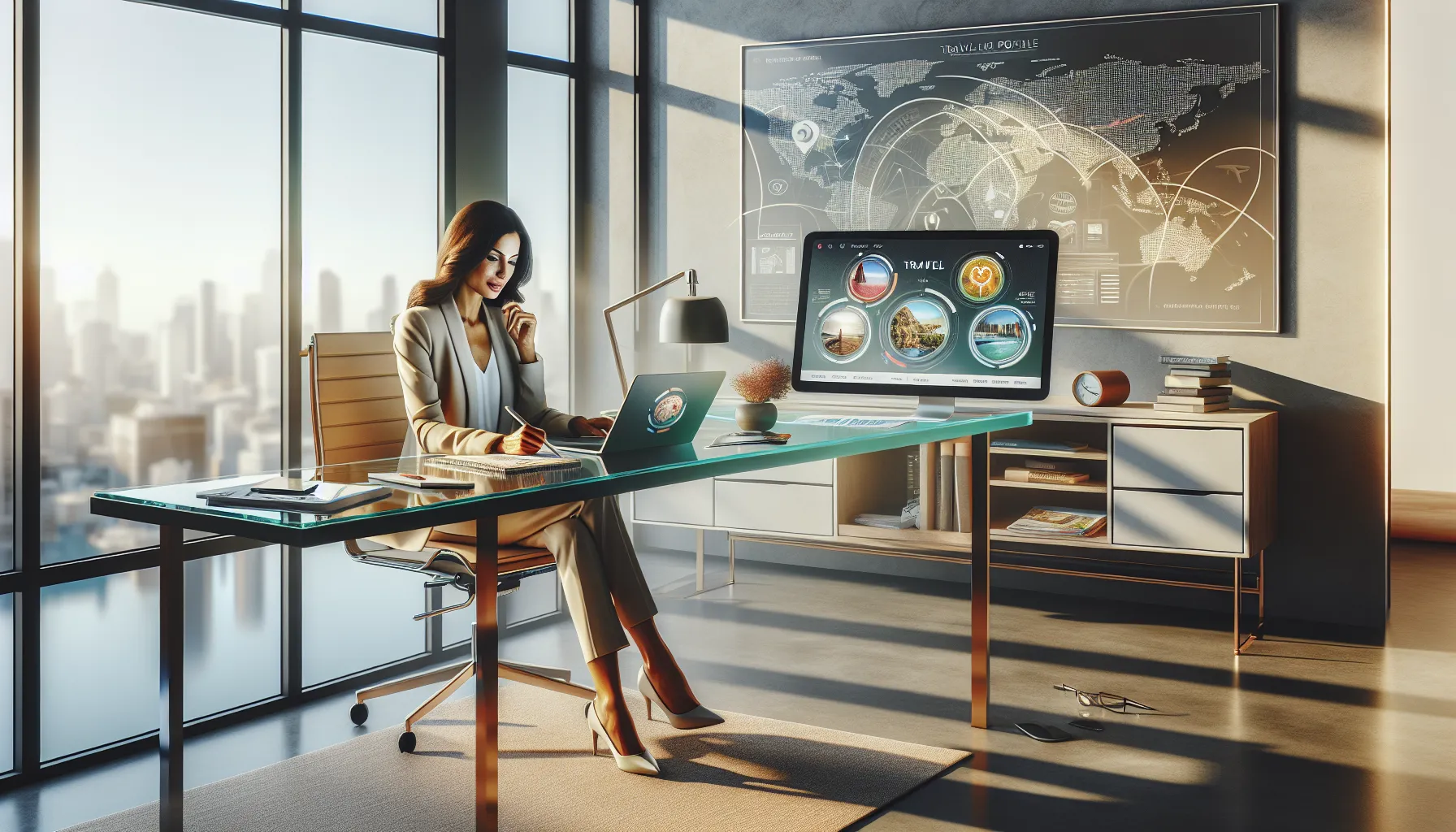 person using TravelTweaks platform in a modern office.