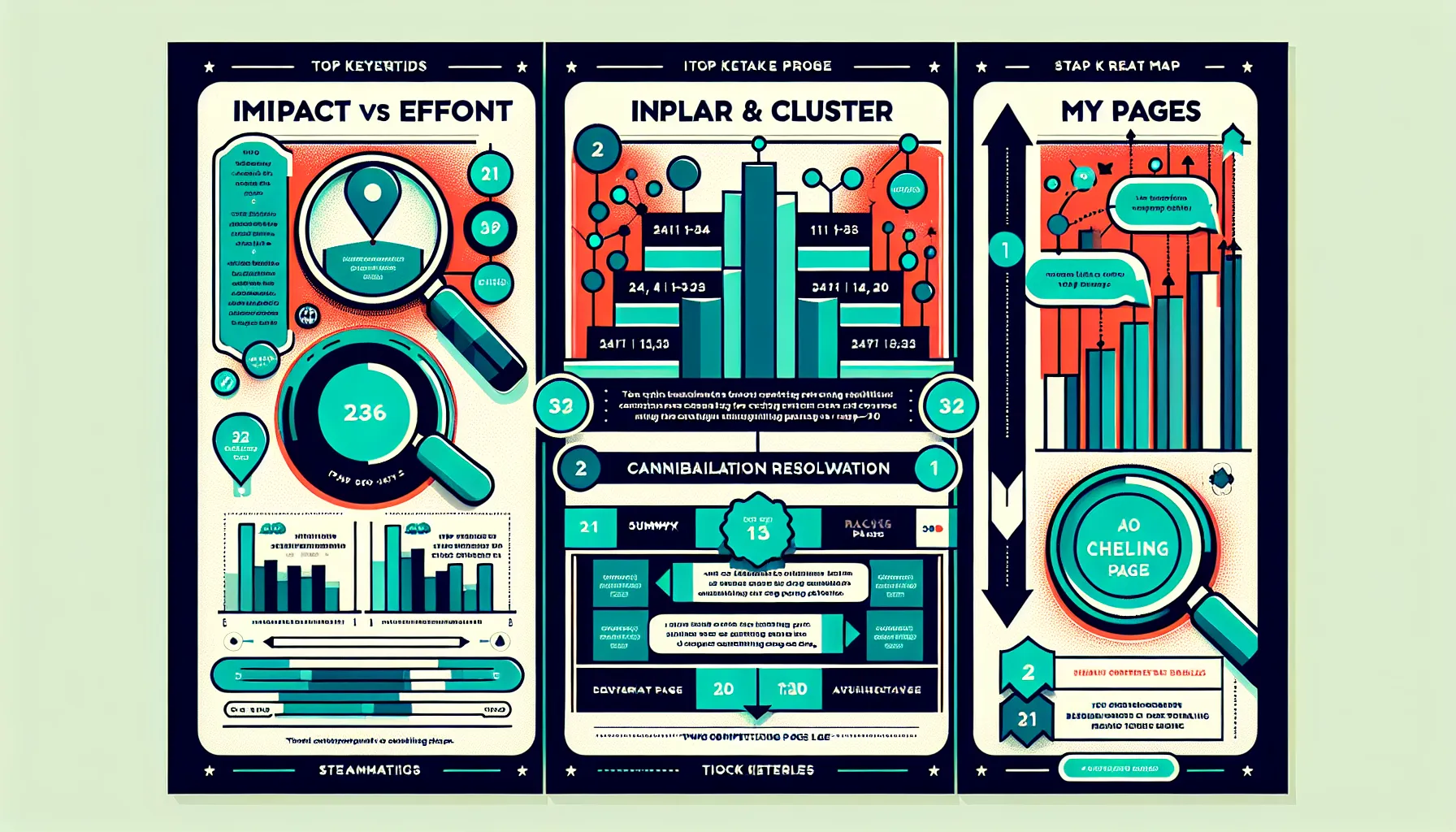 Three-step infographic prioritising and mapping an SEO keywords list for UK sites.