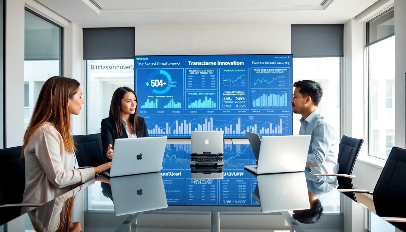 diverse team discussing cryptocurrency in a modern office.